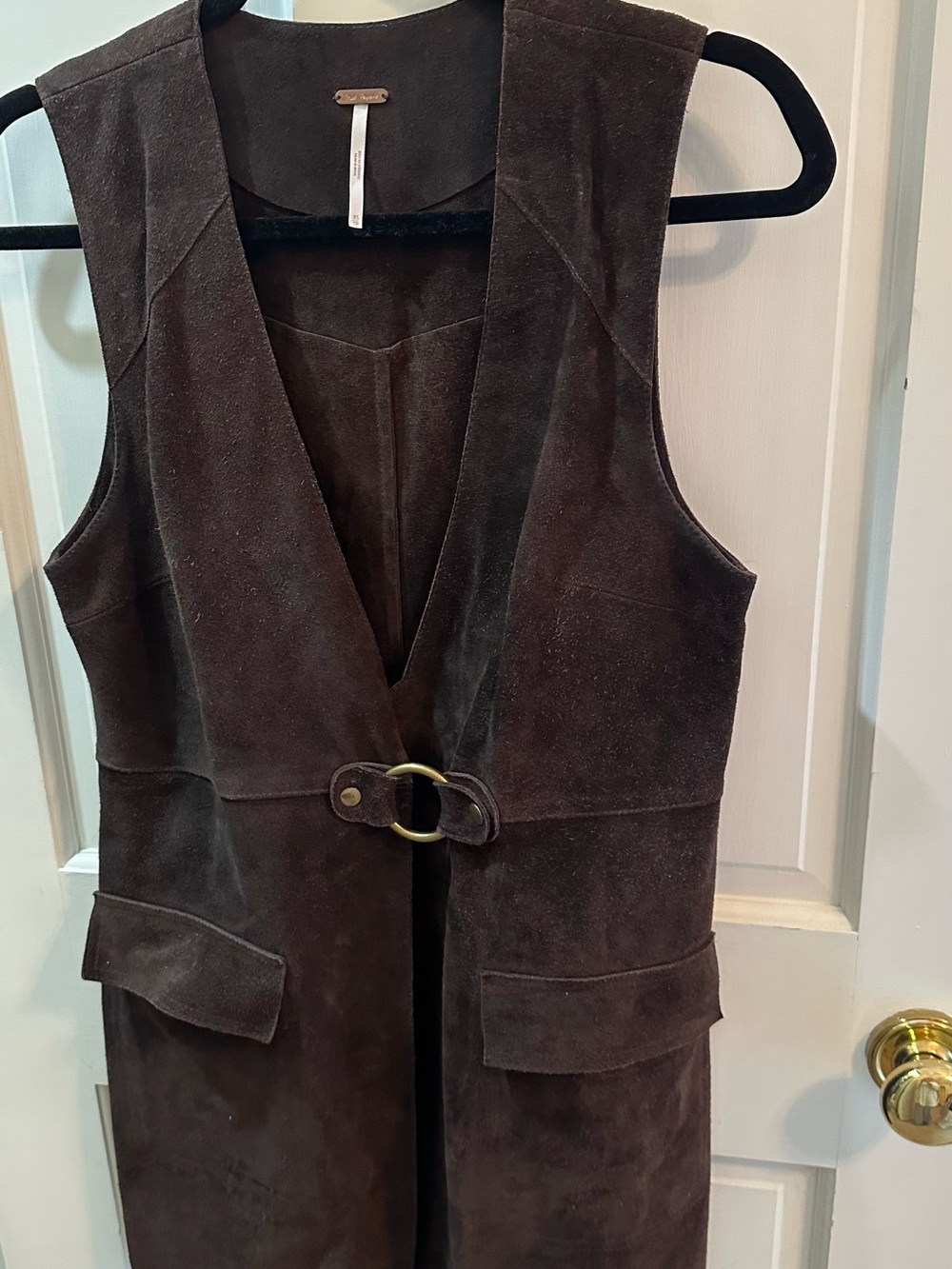 Free People Dark Brown Suede Sleeveless Vest with Buckle